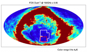BICEP2 and Keck observation surveys (outlines) are where dust effects should be low. Credit: Caltech Observatory